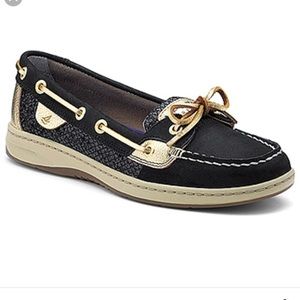 Sperry Angelfish Black/Gold Glitter Boat Shoe